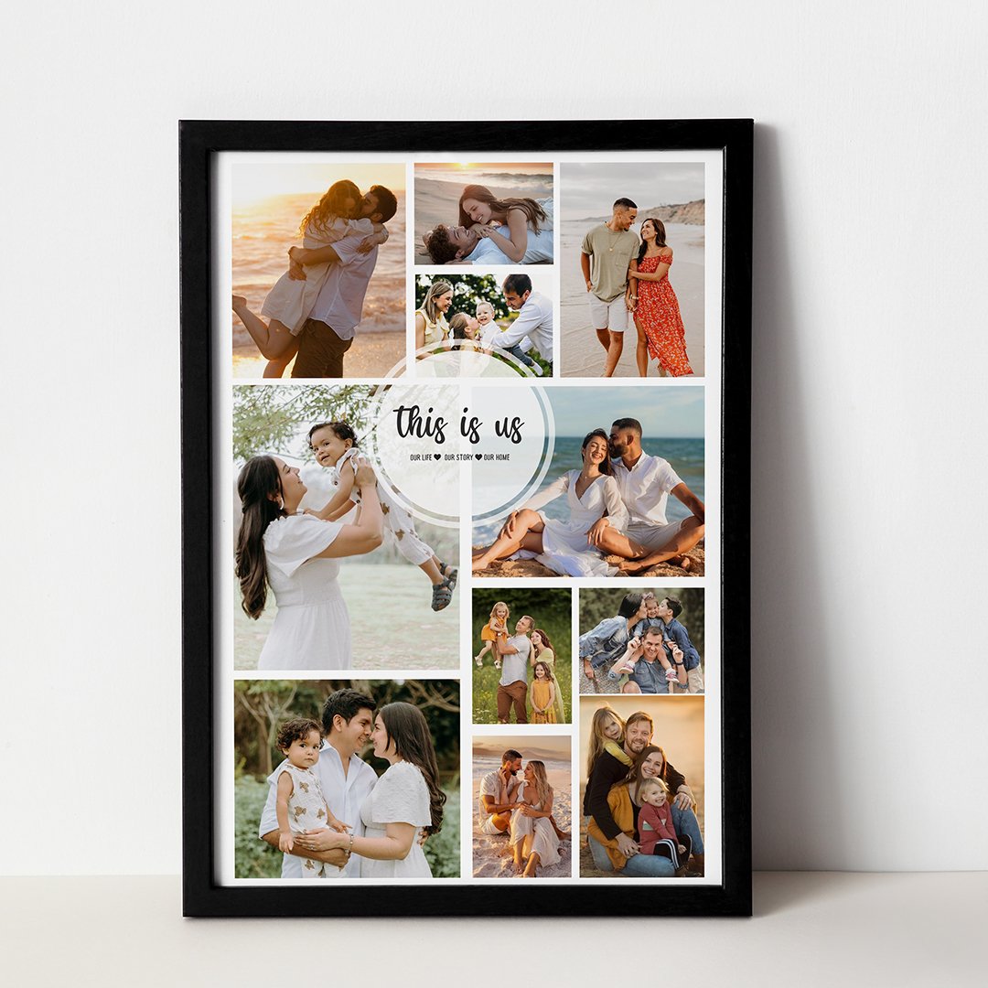 Family photo collage frame with 11 pictures