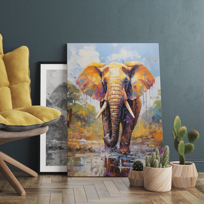 Colorful abstract canvas painting of elephant wall art poster ...