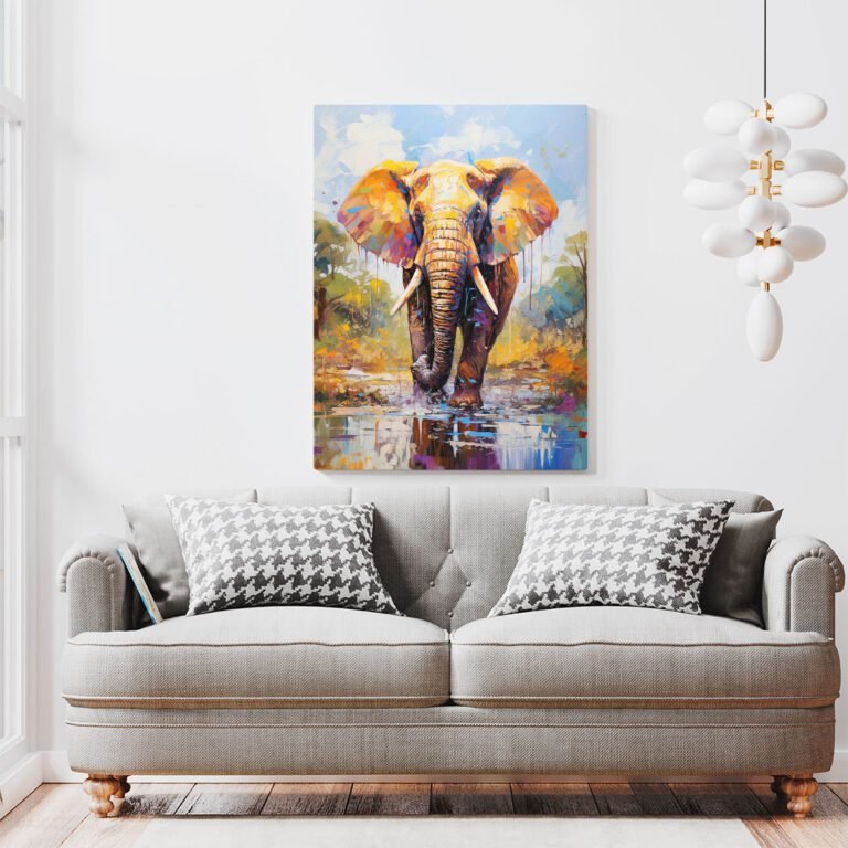 Colorful abstract canvas painting of elephant wall art poster ...