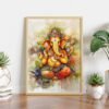 Lord Ganesh Watercolour Painting Wall Art Frame