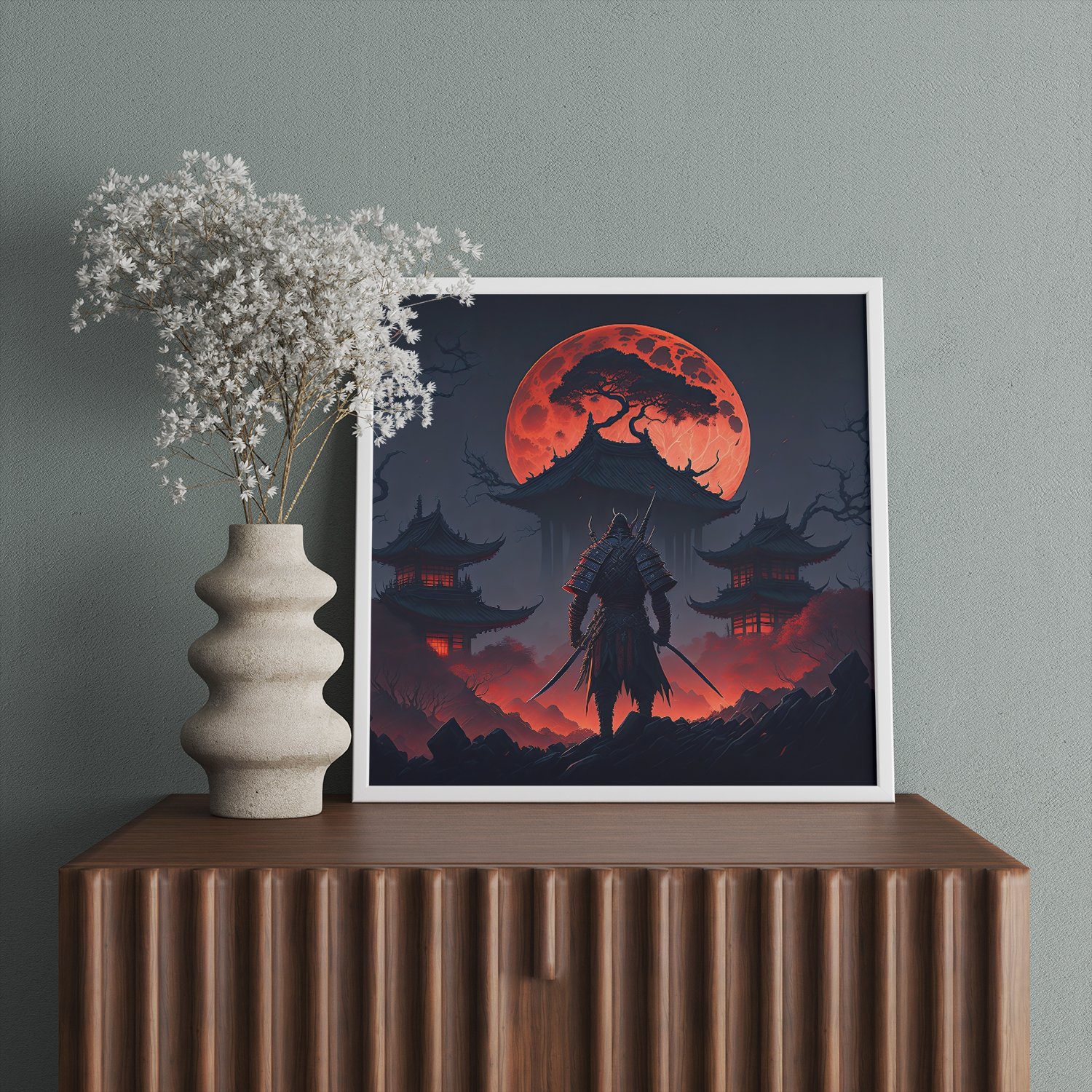 Demon warrior standing front castle night