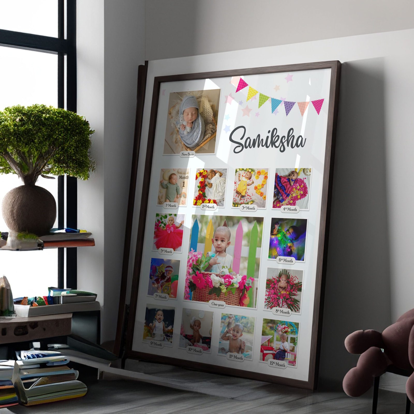My First Year Baby Milestone Photo Frame – 13 Picture Collage