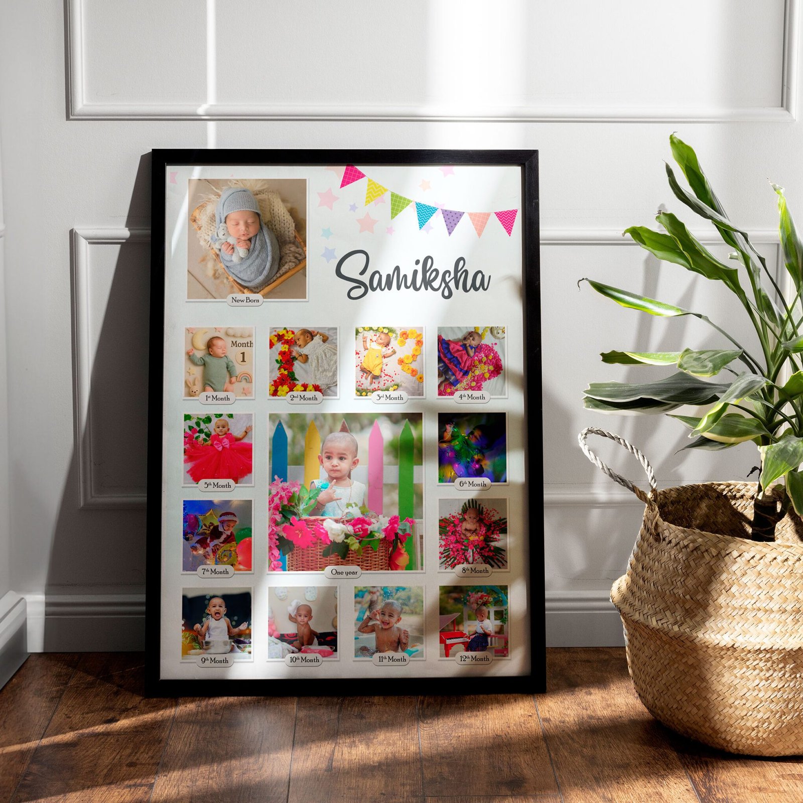 My First Year Baby Milestone Photo Frame – 13 Picture Collage