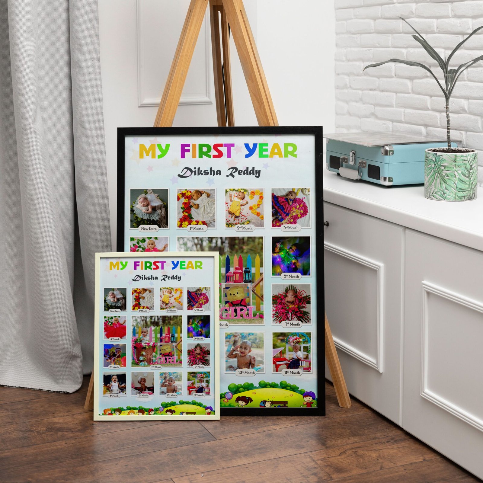 Personalized My First Year Baby Frame – 13 Photo Milestone Collage for Newborn to 12 Months