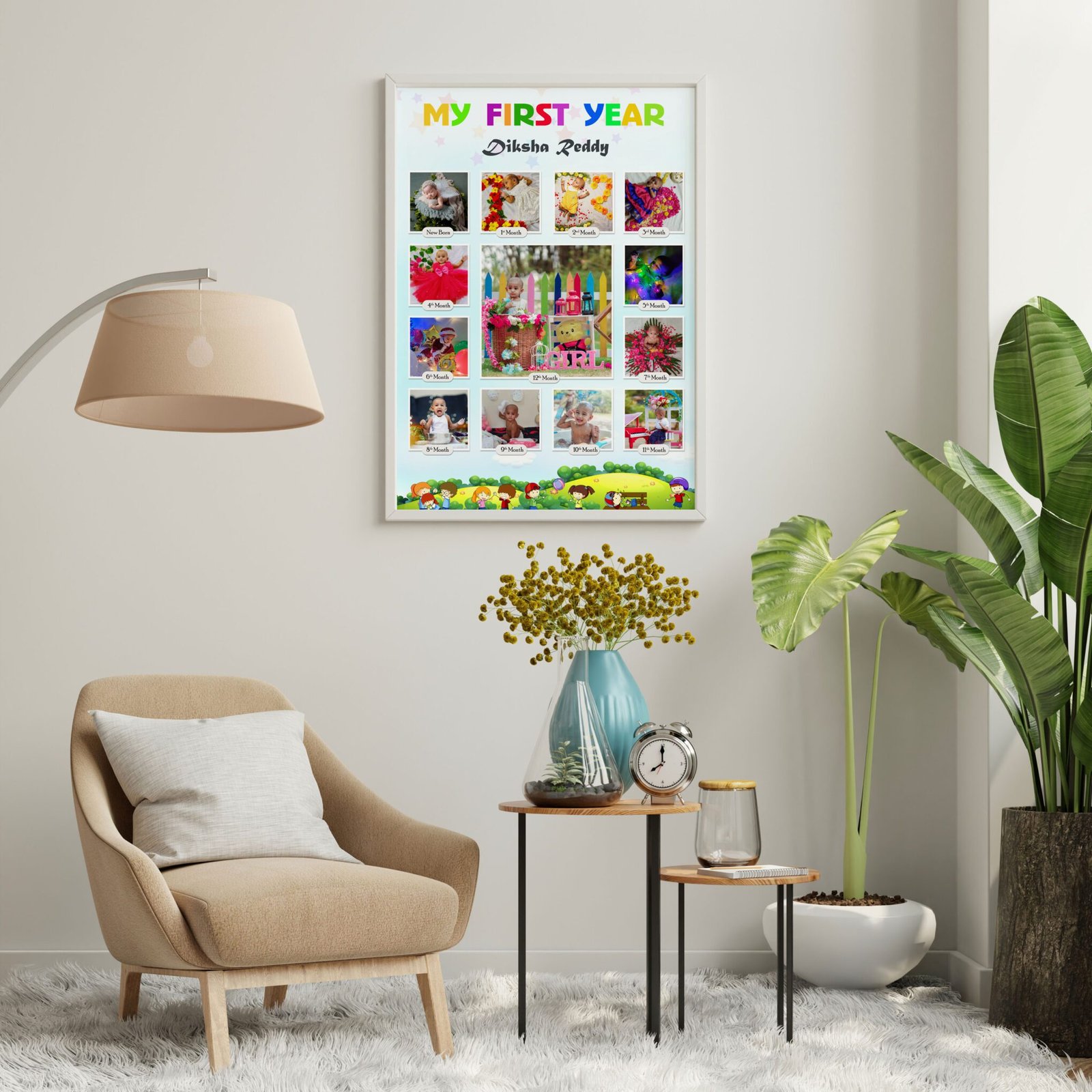 Personalized My First Year Baby Frame – 13 Photo Milestone Collage for Newborn to 12 Months