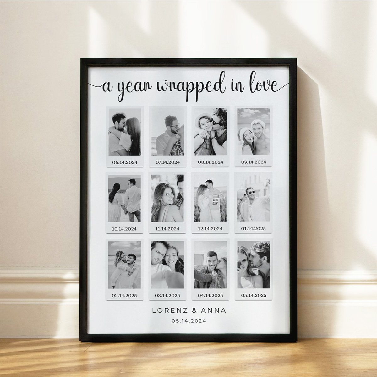 A Year Wrapped in Love” 12-Photo Collage Frame – 1st Anniversary Gift