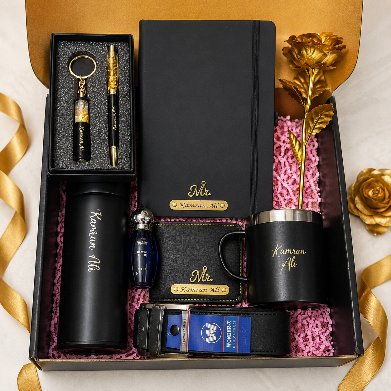 Personalized Executive Gift Hamper for Men with Notebook, Bottle, Wallet & Mug | Premium Gift Box for Him